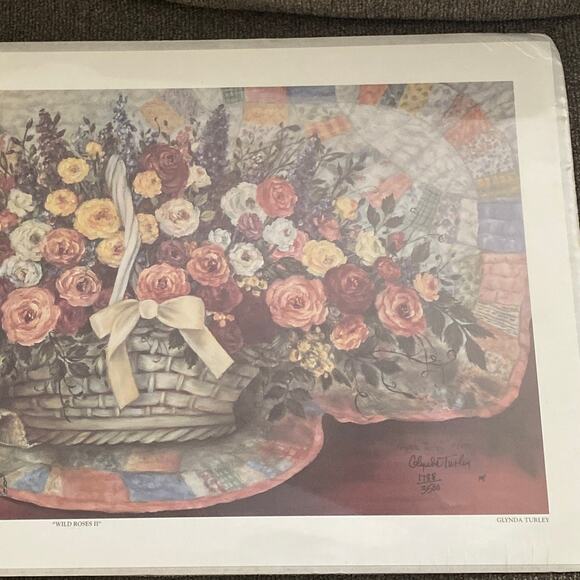 GLYNDA TURLEY Pansy Wreath Wild Roses Signed Licensed Reprint OUT OF PRINT Heart - Picture 3 of 11